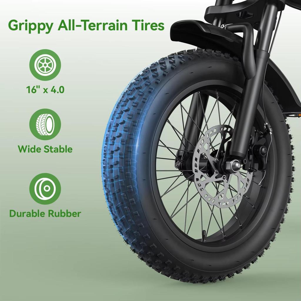 JANSNO X90 Vélo Électrique Adulte 750W 48V 14AH Batterie Cachée Pneus Larges 16" Double Suspension Tout-Terrain Neige Tous Terrains Vélo Électrique