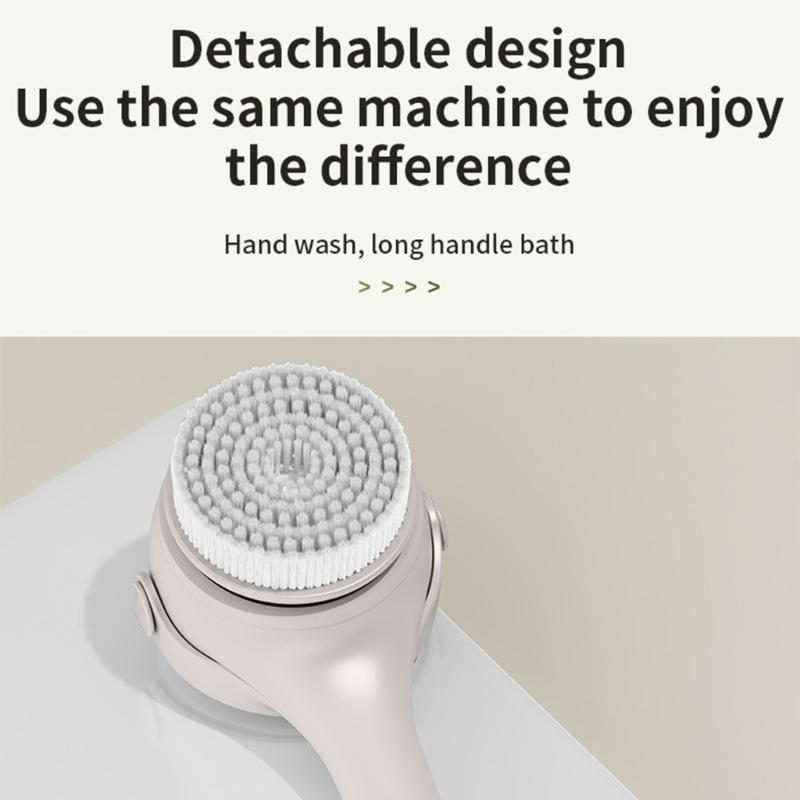 Electric Soft Body Bath Brush Shower Scrubber Double Handle Back Rubbing Machine Long Handle Cleaning Brush Bathroom