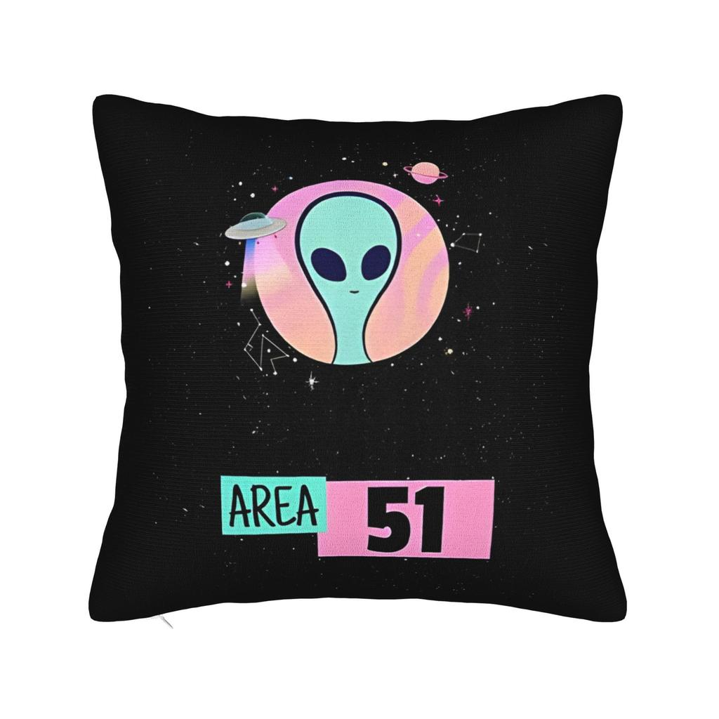 1Pc Area 51 Alien March Themed Cushion Cover - Contemporary Bed Sofa Chair Compatible Cover With Zipper Closure, Hand/Machine Wa