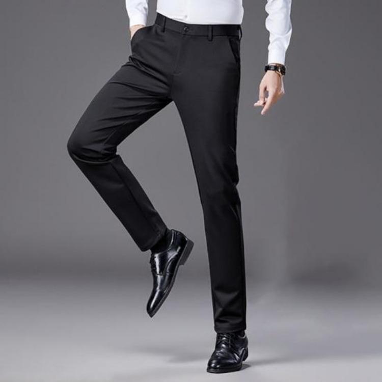 Pantalones de Traje para Hombre Elásticos Finos Pierna Recta Resistentes a las Arrugas Sin Planchar Oficina Pantalones de Negocios Ropa Formal Cita