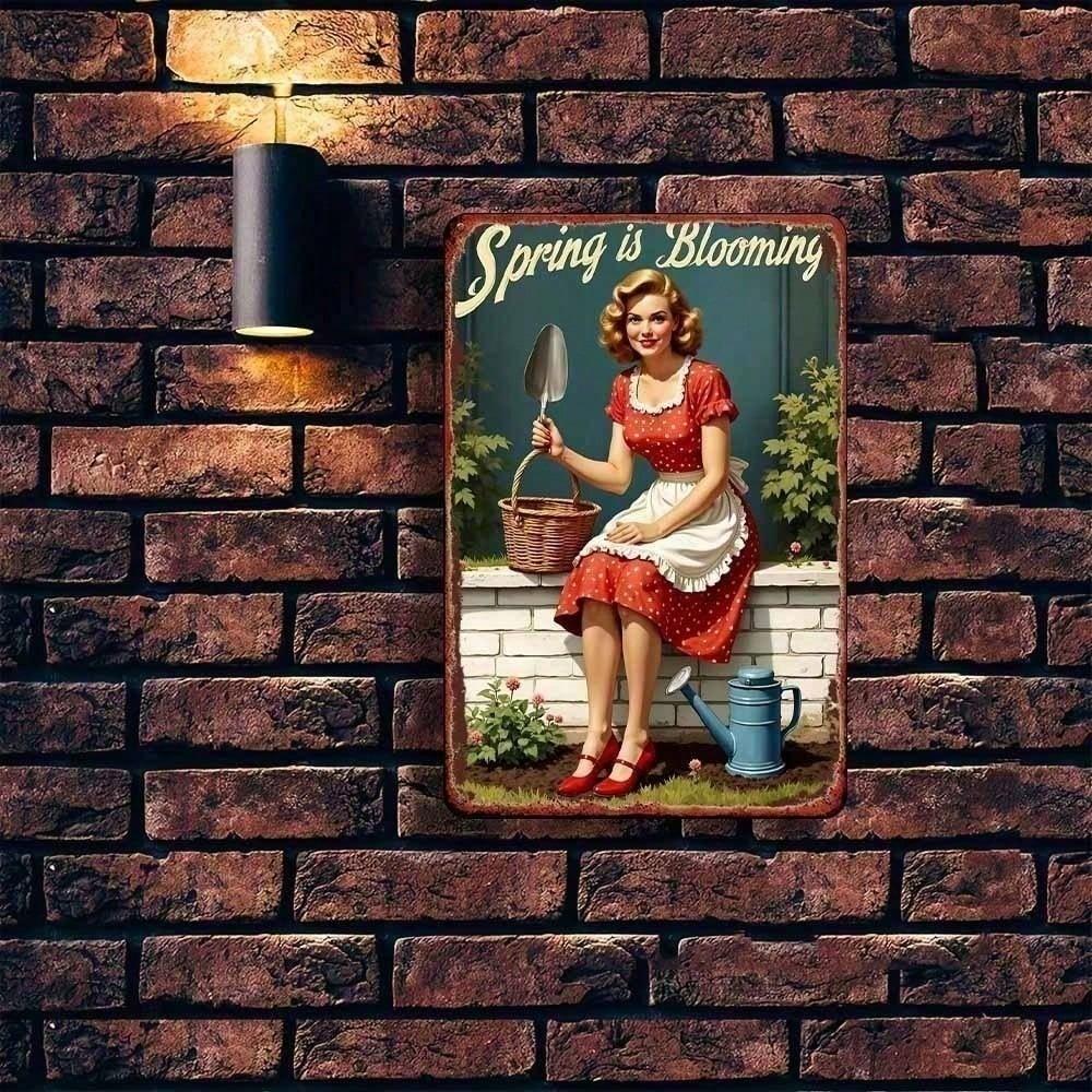 1pc Retro Spring Garden Floral Metal Tin Sign Vintage Blossom Wall Art For Bedroom Bar Garage Outdoor Rustic Home Decor