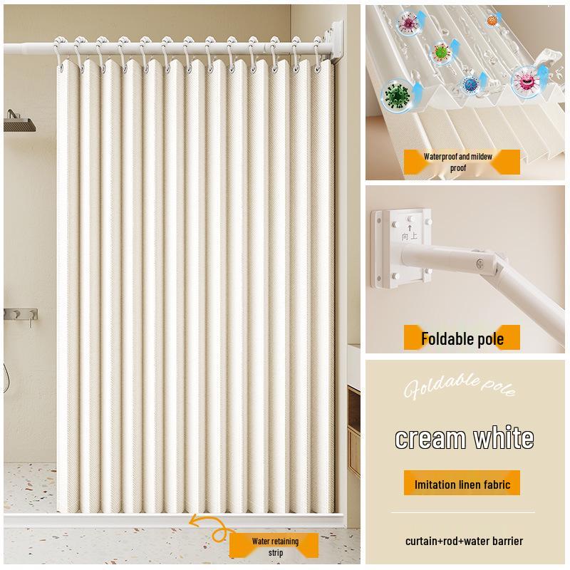 Einfarbiger Verdunklungsvorhang aus Kunstleinen mit Teleskopstange - Langlebig, Schlicht und Atmosphärisch für das Badezimmer