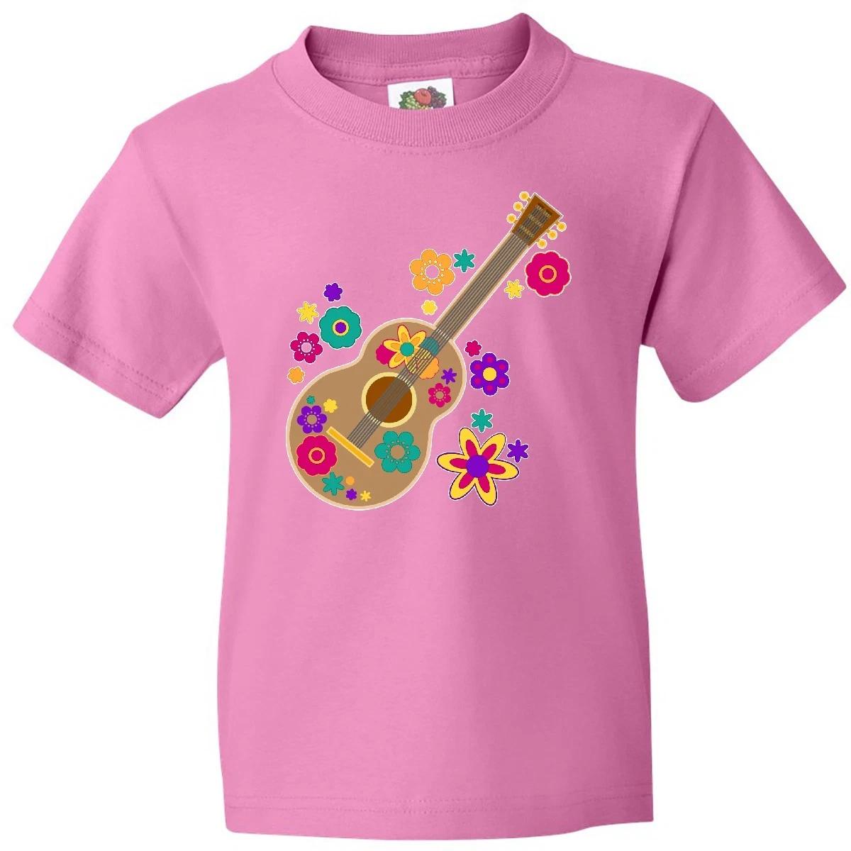 

Inktastic Acoustic Guitar With Colorful Flowers Youth kids boys T-Shirt Birthdays 60s Band 100