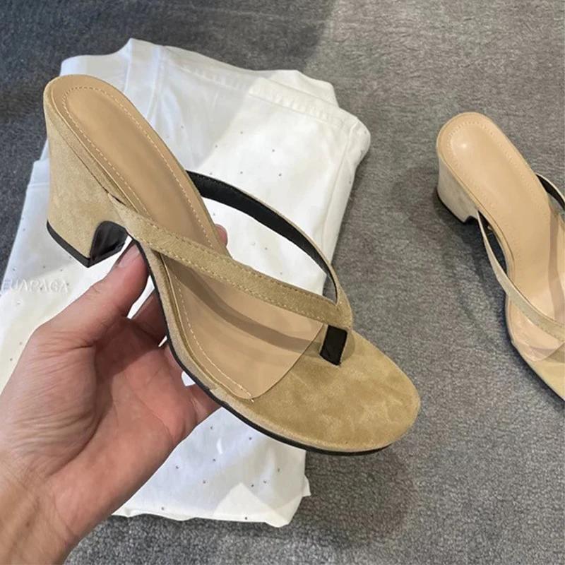 

Модные женские шлепанцы Туфли на высоком каблуке Сланцы с перемычкой Модные женские сандалии Летние туфли-лодочки 2025 Пляжные шлепанцы Элегантные сандалии для женщин 42 абрикосовый