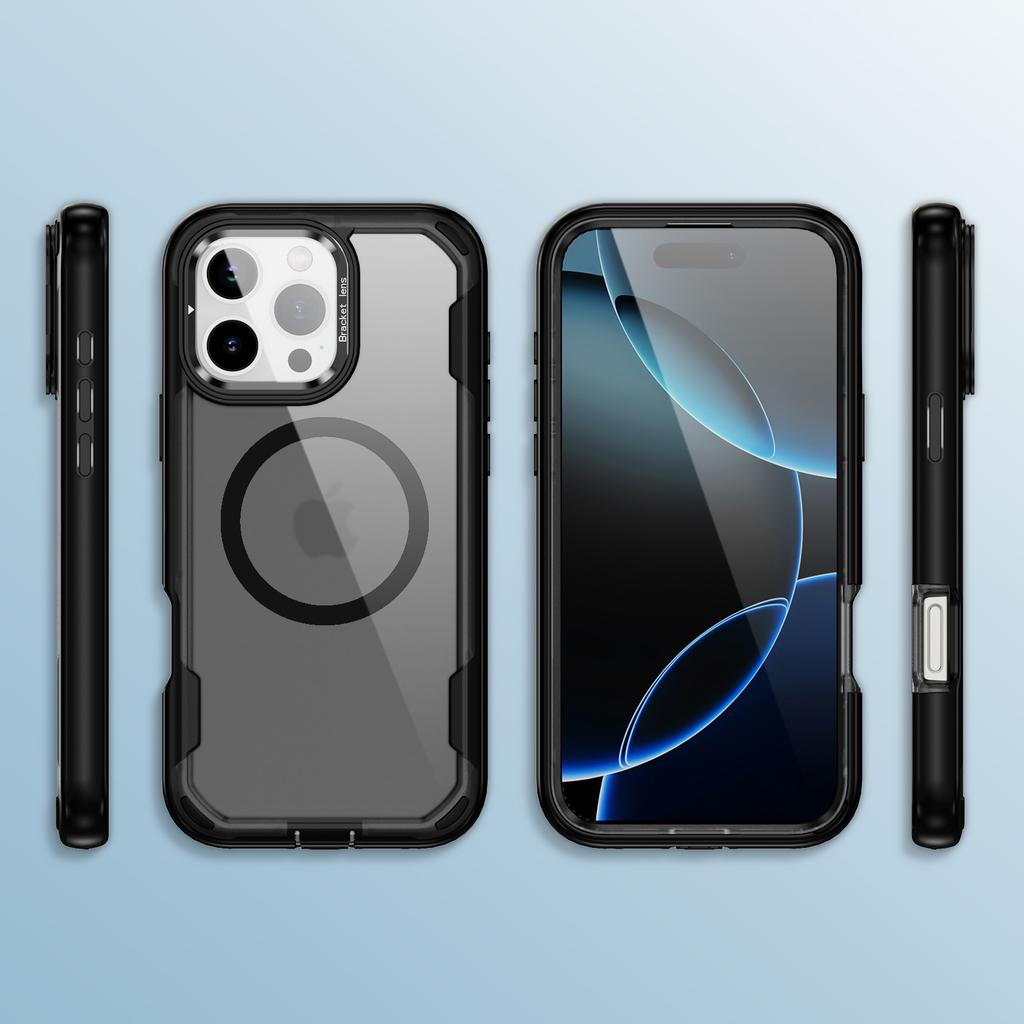 For iPhone 16 Pro Case Compatible with MagSafe Lens Frame Kickstand TPU + PC Shockproof Phone Cover