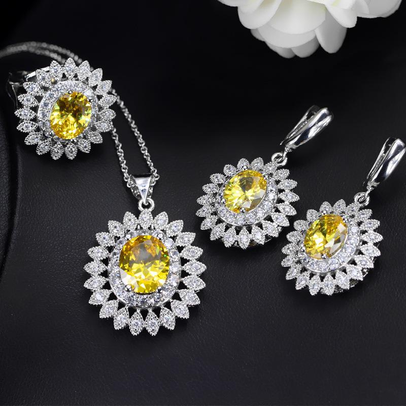 Multi-color Optional, Style Sunflower Set Chain, Bridal Zircon Set, Real Gold Color Retention