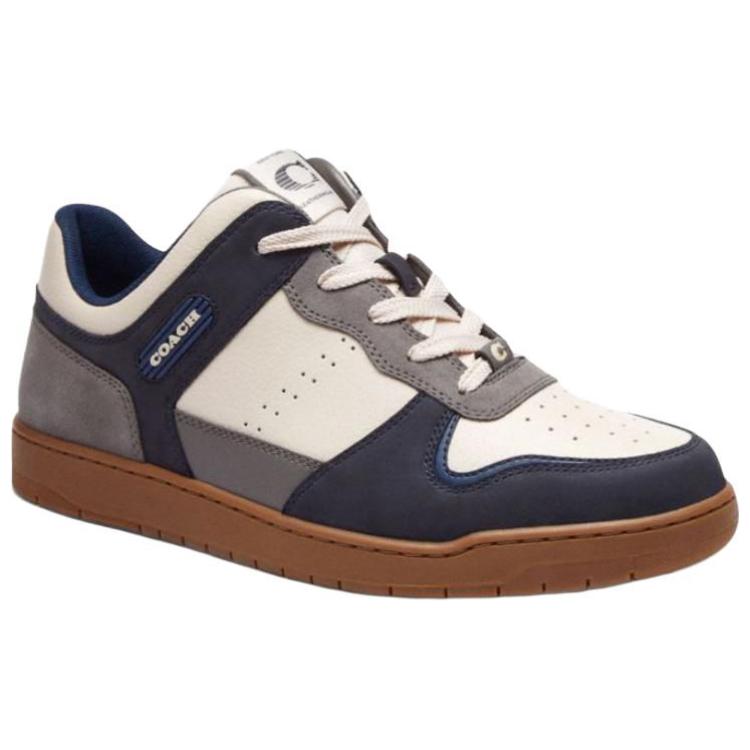 Coach C201 Synthetic Leather Cowhide Round Toe Lace-Up Low-Top Sneakers Men Sneakers Blue Gray CZ315-P2V