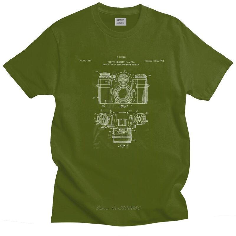 Vintage Camera Lens Photographer T Shirts Men Short Sleeve Photography Lover T-shirts Printed Tee Cotton Regular Fit Tshirts