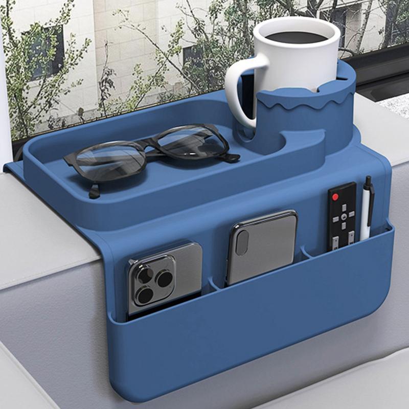 Anti-Slip Sofa Armrest Tray Silicone Anti-Slip Arm Tray Drink Holder Couch Tray With Side Pocket Anti-Spill Armrest Drink Holder