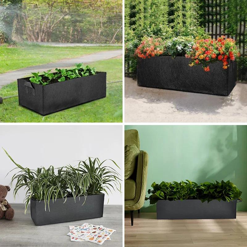Felt Grow Bag Rectangle Planting Nursery Pot Outdoor Garden Flower Planting Bag with Handle Garden Vegetable Planting Container