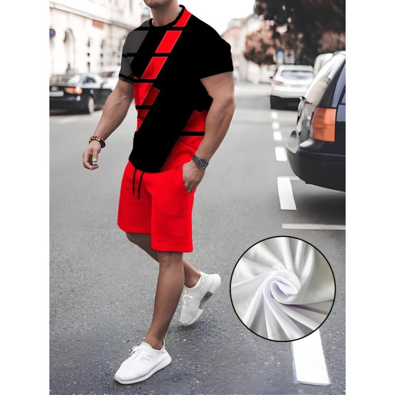 Мужской повседневный комплект из двух предметов с яркими неоновыми 3D-узорами, идеально подходит для повседневной носки и занятий спортом S