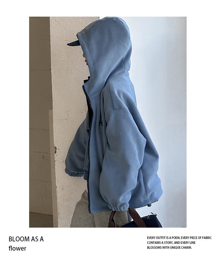 Girls' Korean Style Reversible Hooded Windbreaker: Trendy Spring/Autumn Jacket for Big Girls