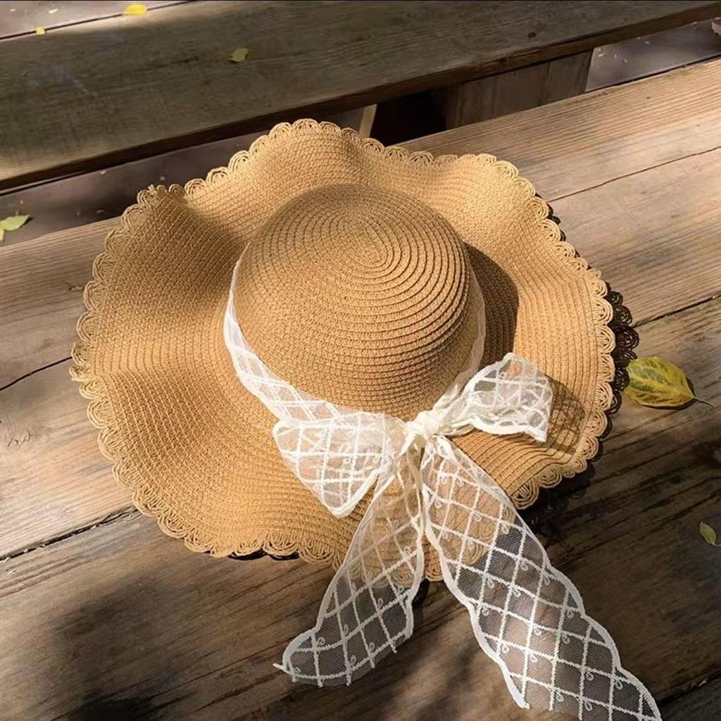Bow Big Brim Sunshade Straw Hat Women's Summer Outdoor Sunscreen Vacation Beach Hat Seaside Versatile Hat