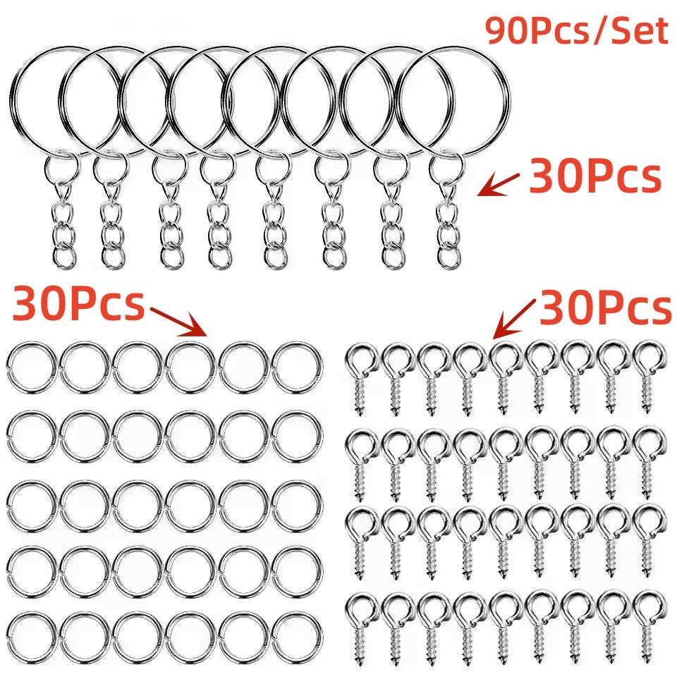 

30 комплектов колец для брелоков для рукоделия, брелоки для смолы включают кольца для ключей с цепочкой, соединительные кольца, штифты с ушком для изготовления брелоков своими руками 30SET серебряный