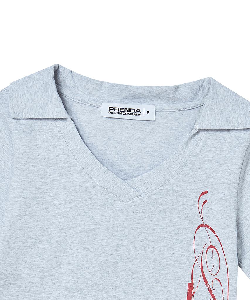 PRENDA Side Cross Polo Top Gray