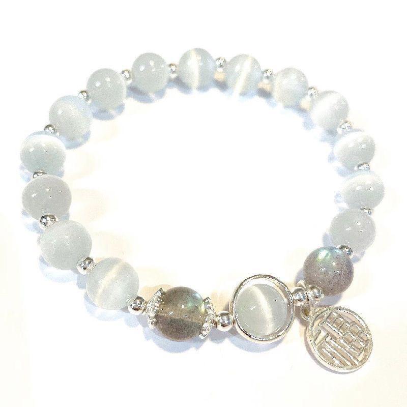 High-Value Retro Faux Cat's Eye White Moonlight Beaded Bracelet - Versatile Forest Style Gift