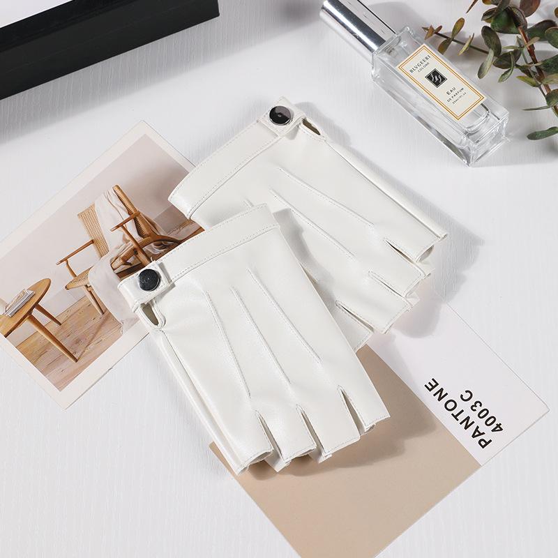 Women's Korean Style Fashion PU Leather Fingerless Gloves for Cycling, Driving & Outdoor Activities