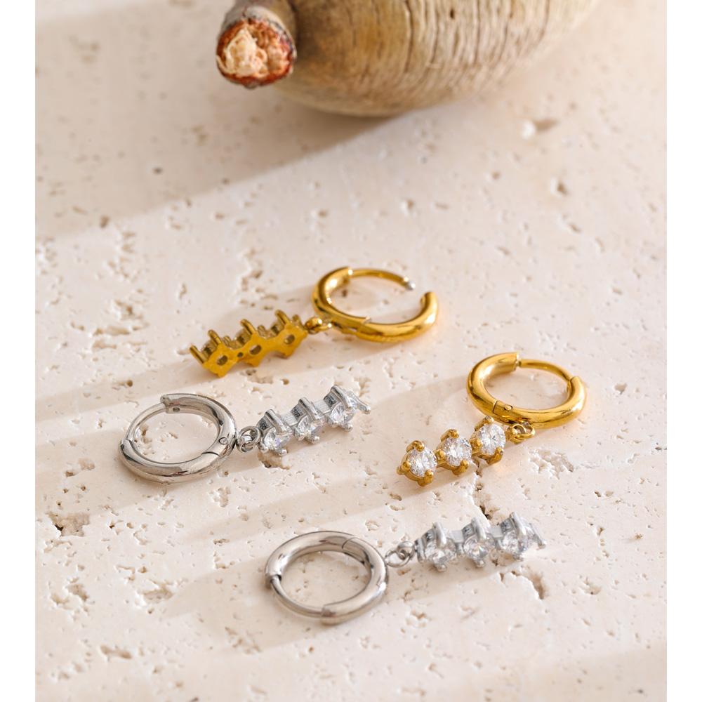 Yhpup Edelstahl Zirkonia Kleiner Anhänger Hängende Creolen 16K Gold Platin Farbe PVD Beschichtet Stilvoller Täglicher Schmuck