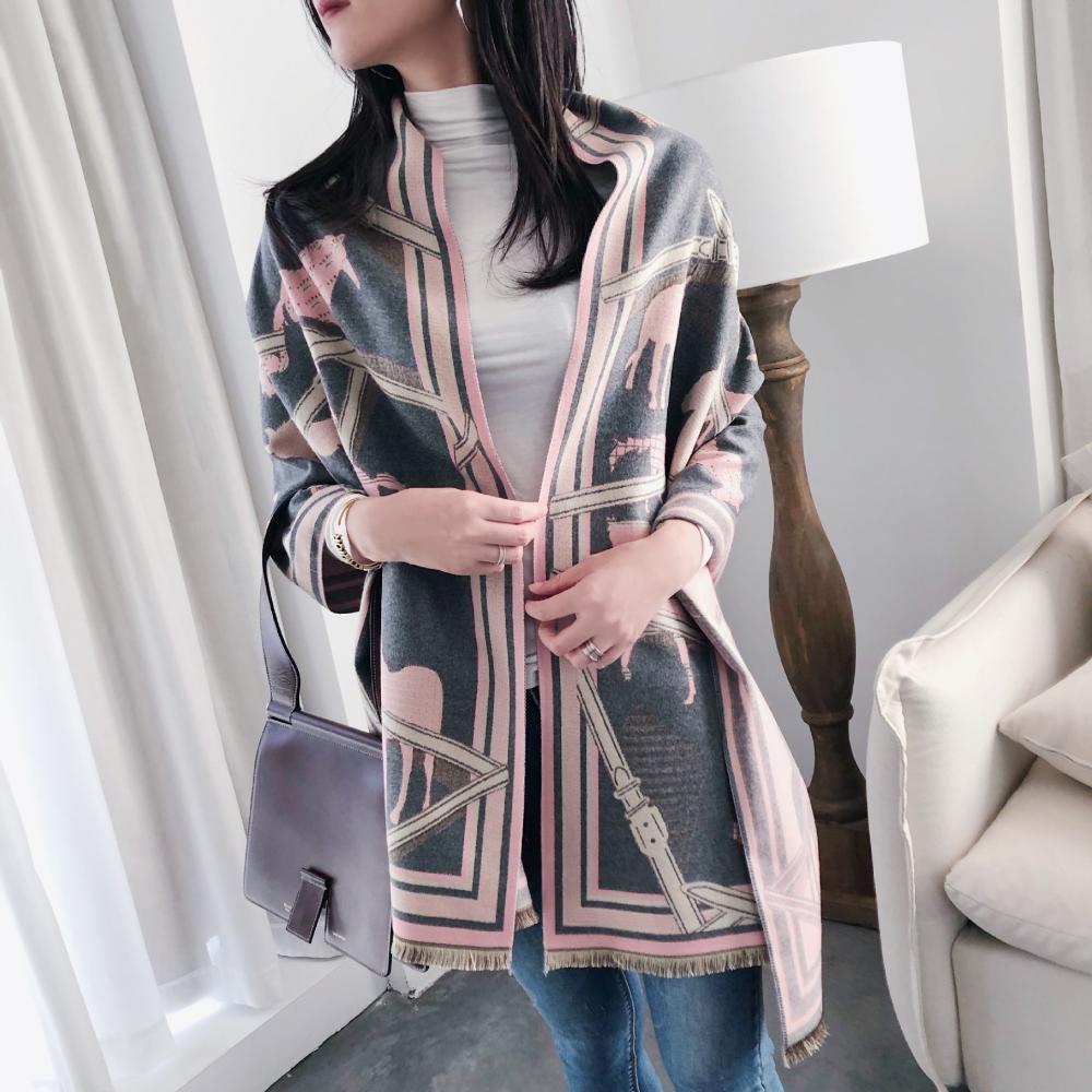 Primavera Outono Quente Cachecol Feminino Carruagem Corrente Estampado Xale
