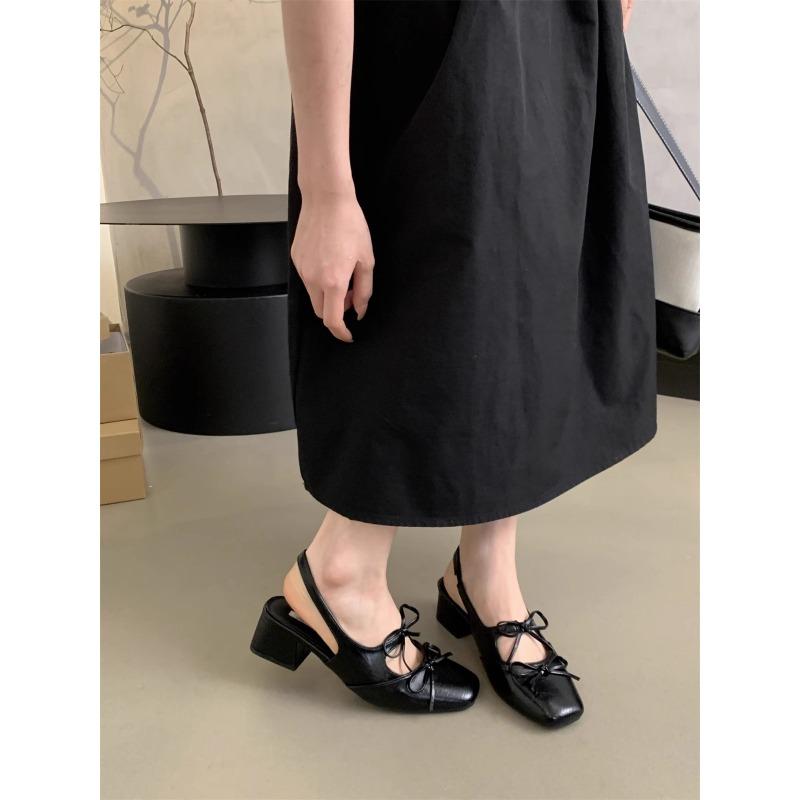 Summer Round Toe Cross with Bow Decoration Fashion Women's Shoes New Shallow Mouth Breathable Elegant Comfortable High Heels