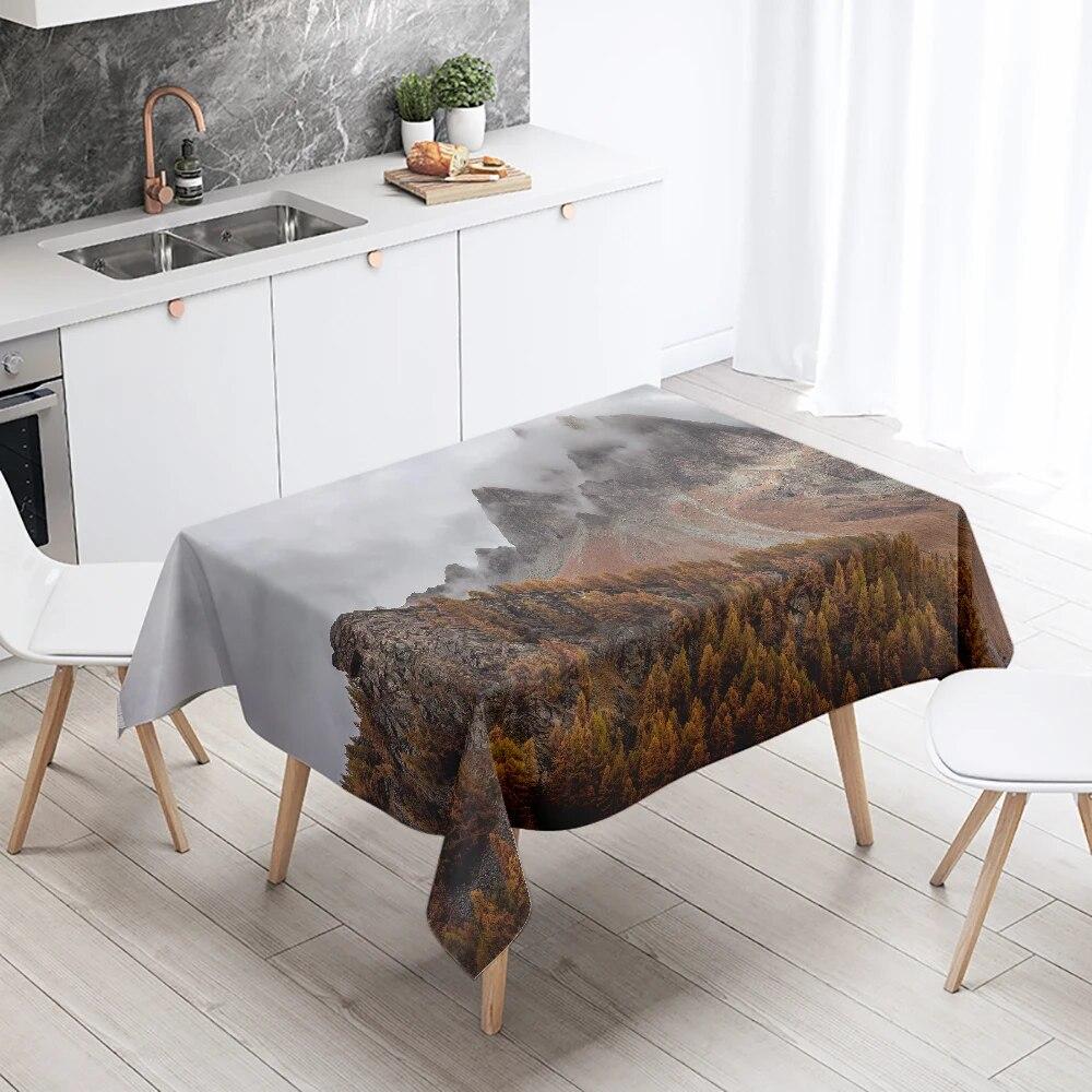 Scenery Printed Tablecloth Stain Resistant Waterproof Wedding Party Restaurant Banquet Decoration Home Table