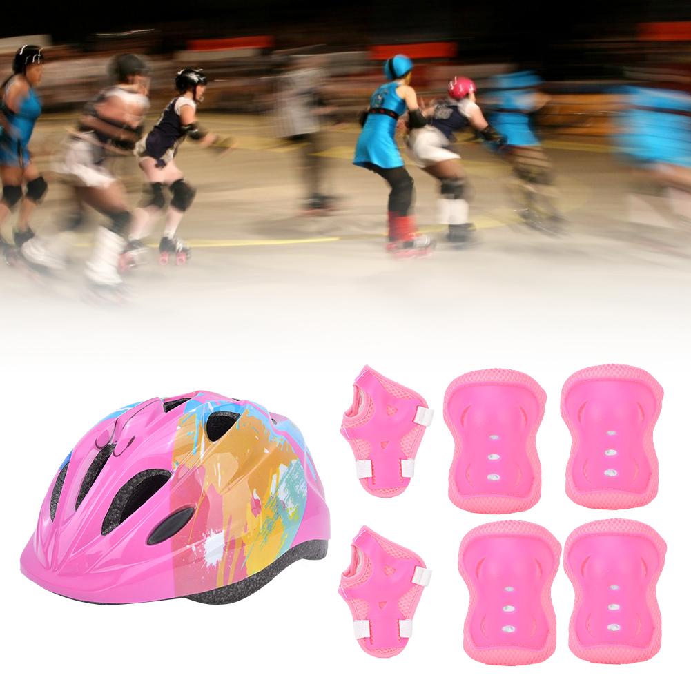 7pcs Kids Skating Bike Protective Gear Set Safety Helmet Knee Elbow Wrist PadPink Colorful Kids