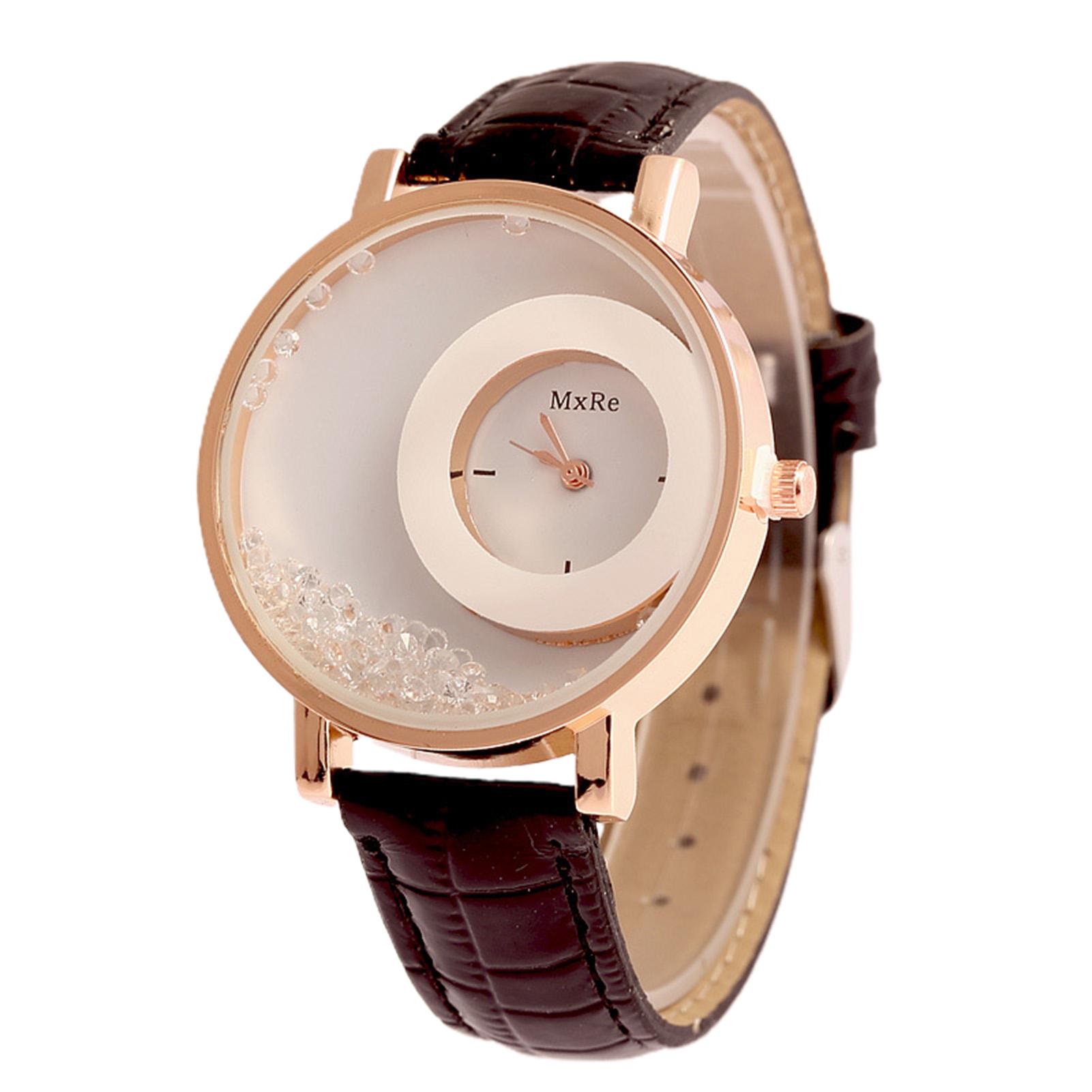 

Забавные часы с зыбучим песком и стразами, круглый циферблат, регулируемый ремешок из искусственной кожи, аналоговые кварцевые специальные женские часы коричневый