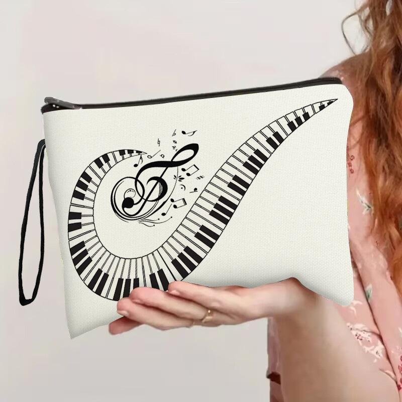 Trendy Piano Note Cosmetic Bag Large Capacity Stationery Storage Bag Portable Travel Toiletry Pouch Female Clutch Bags