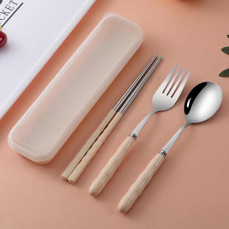 3pcs Set Stainless Steel Portable Fork Spoon Chopstick Student Cutlery Set with Box Travelling Dinnerware Set