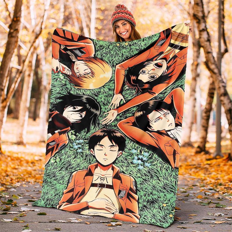 Attack on Titan Flannel Blanket Soft Warm All-Season Throw, Design for Camping, Car Travel, Hiking Sofa, Bed, Office Perfect Gift for Parties