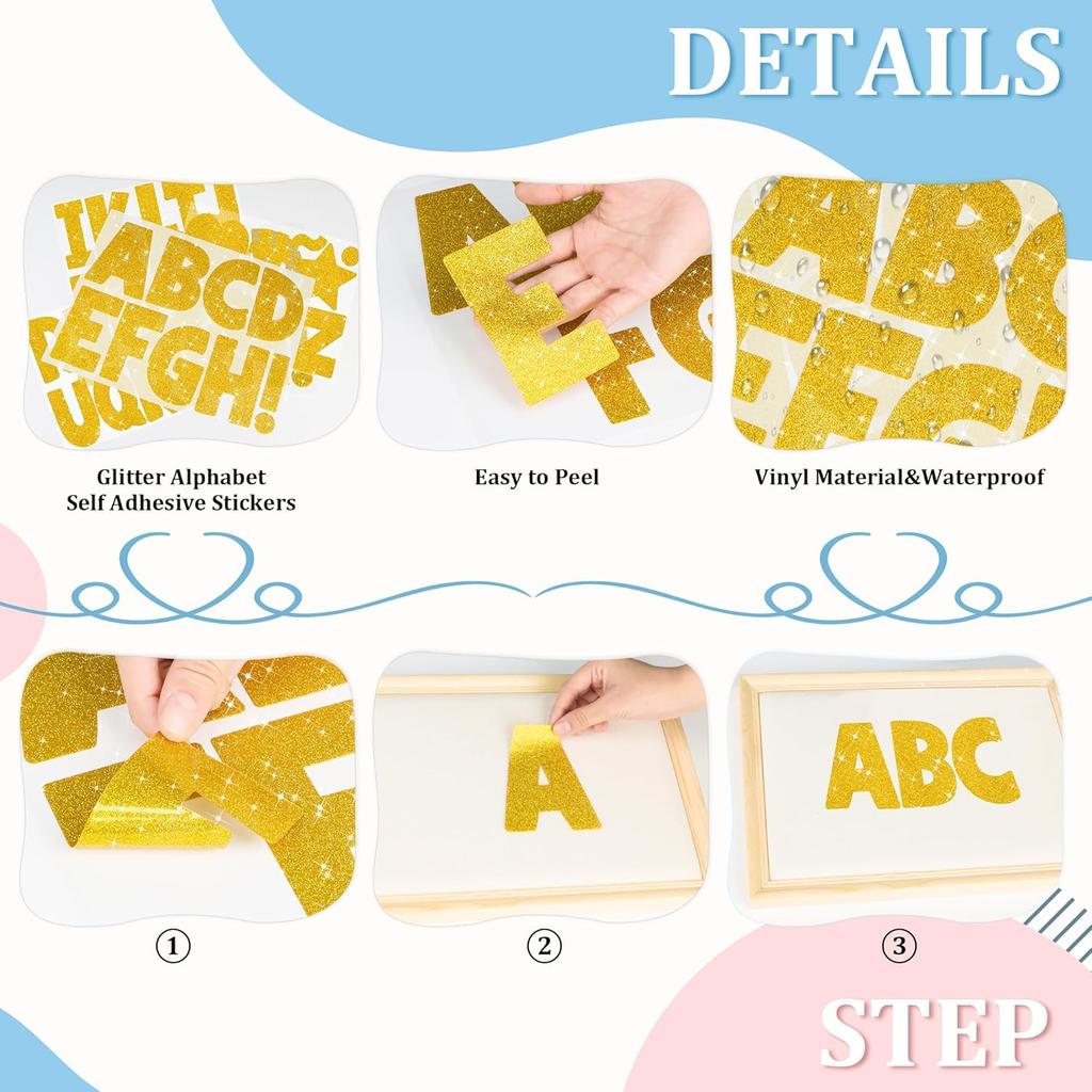 Gold Letter Stickers Bulletin Board Letters 4 Inch,Large Glitter Sticker Letters for Poster Board,108Pcs Self Adhesive Vinyl Alphabet Stickers for