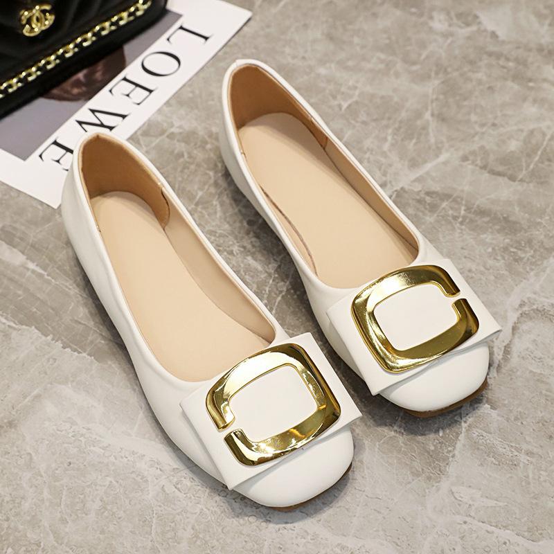 Beautiful square head thick heel single shoes women's popular new flat shoes soft sole square buckle light mouth ladyshoes