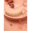 Green Pink Stones Austrian Diamonds Embellished Choker Necklace Earring & Ring Set For Women