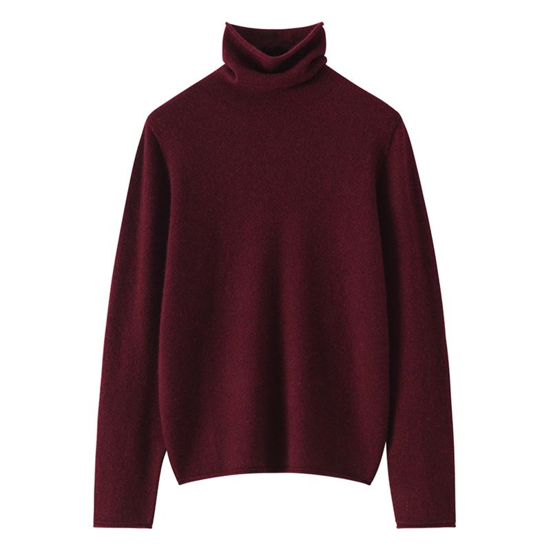 Women’s Cashmere Pile Collar Sweater - High Collar, Knitted, Loose Fit, Slim Inner Layer