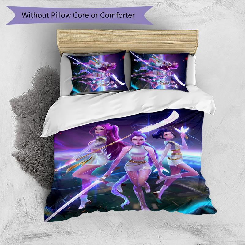 Kpop Demon Hunters Pattern Printed 3PCS Bedding Set, Soft Skin-Friendly Washable Duvet Cover & Pillowcases Set
