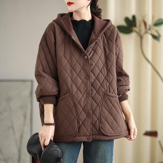 2025 Winter Korean Style Retro Thick Warm Hooded Cotton Coat for Women
