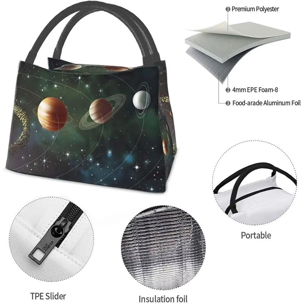 Portable Insulated Lunch Bag Solar System Planets Waterproof Tote Bento Bag for Office School Hiking Beach Picnic Fishing