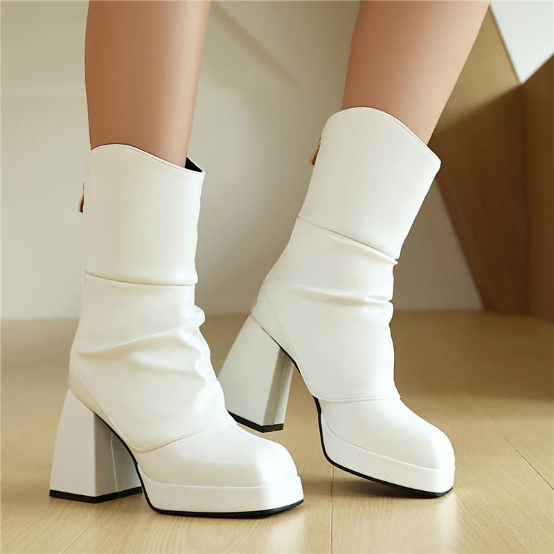 Women's high-heeled short boots autumn and winter new European and American style waterproof table thick heel solid color large size short boots