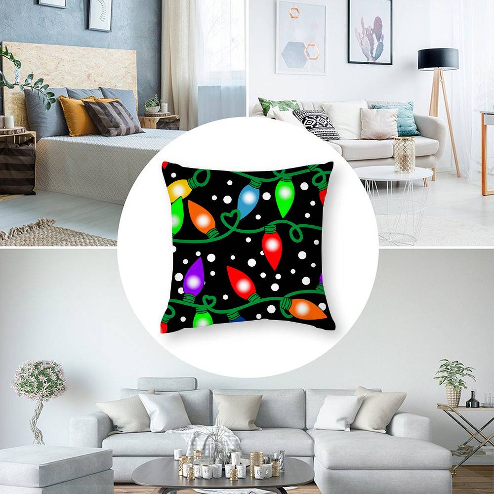 Christmas Lights Pillow Case Plush Fabric Soft Pillowcase Double Sided Print Cushion Cover Household Gifts