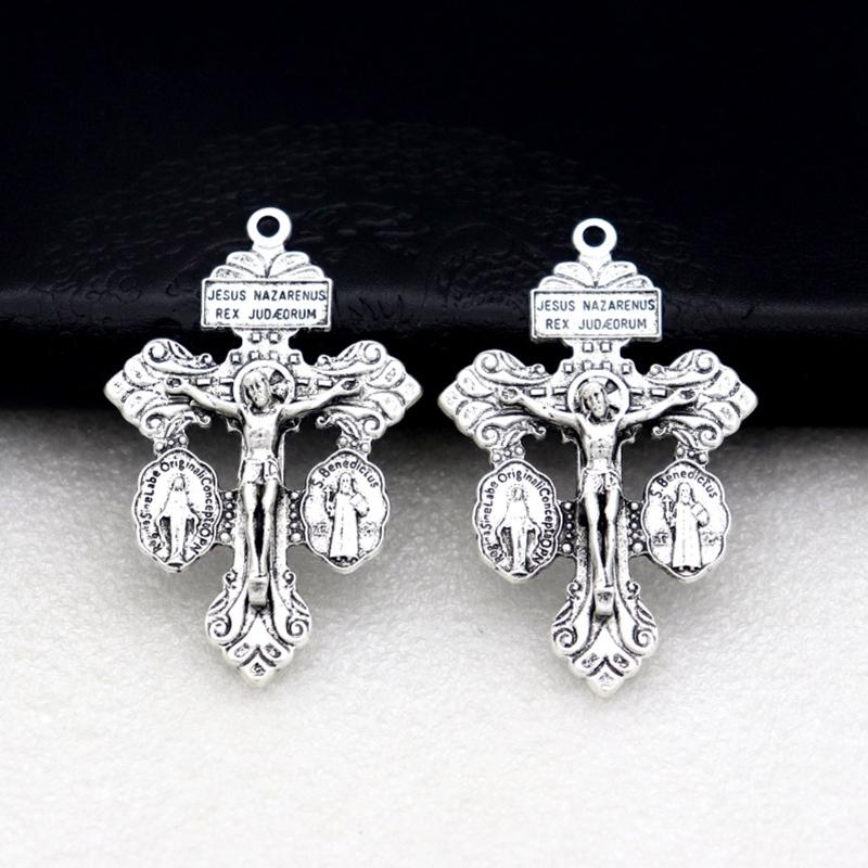 Bønnekjede Kors Tilbehør Metall Jesus Krusifiks Figur Håndverk for Håndlaget DIY Religiøst Smykke Anheng Gave