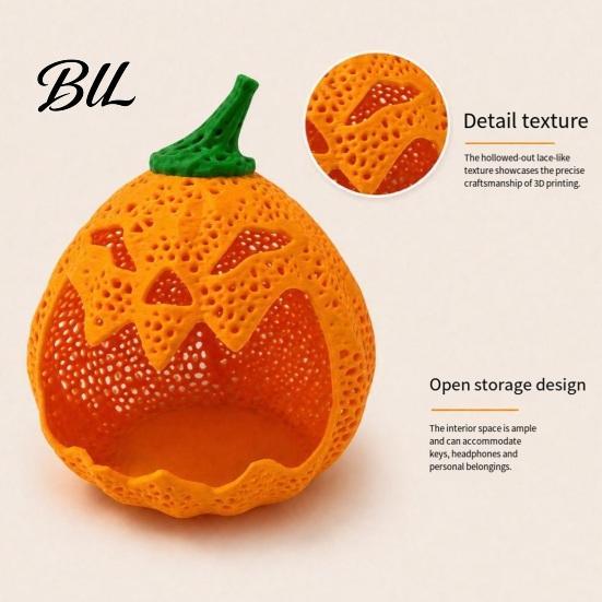Cute Pumpkin Bins for Stationery Hollow Storage Ornament Halloween, Decorative Candy Holder, Creative PLA Material Ornaments Desktop Organizer