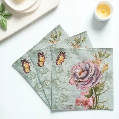 20PCS Party Tissue Napkins Butterfly Elegant Flower Home Decoration Stamp Paper Wedding Table Vintage Birthday Towel