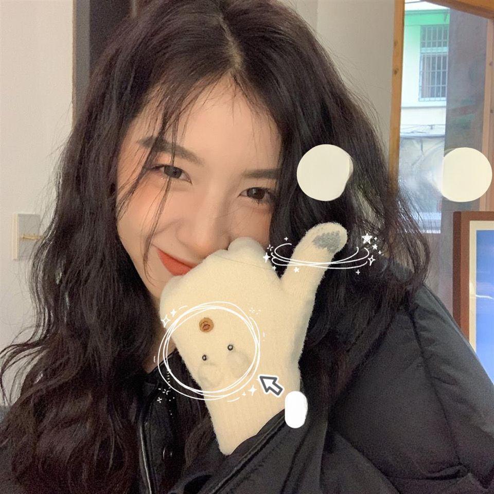 Warm Gloves Student Korean Style Thickened Plush Cartoon Couple Riding Bicycle Five Fingers Hand Protection Eyes Female Winter Cute