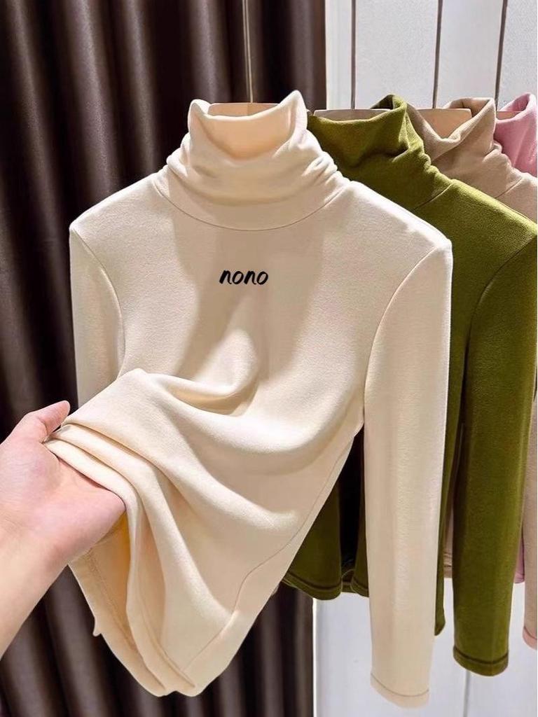 Girls' Thickened Fleece Base Layer Top, High Neck, Slim Fit, Warm, Long Sleeve for Autumn/Winter 2025.
