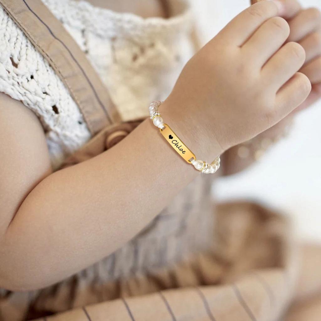 Vnox Free Customized Engraved Name Baby Bracelets Birthday Gifts for Boys Girls, Anti Allergy Stainless Steel Custom Jewelry