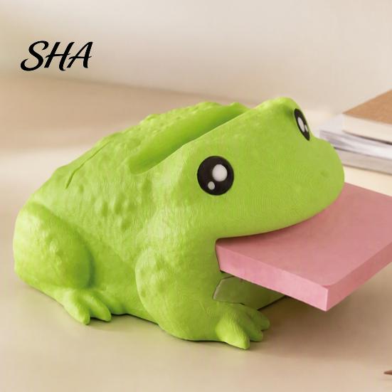 Adhesive Note Dispenser with Pen Holder Cute Frog Dispenser, Creative Cartoon Animal Stationery Organizer, 3D Durable Plastic Memo Clip Print