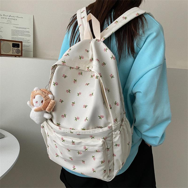 Cartella: Zaino floreale giapponese stile soft girl per bambine, borsa scolastica fresca stile coreano INS, zaino per scuola superiore