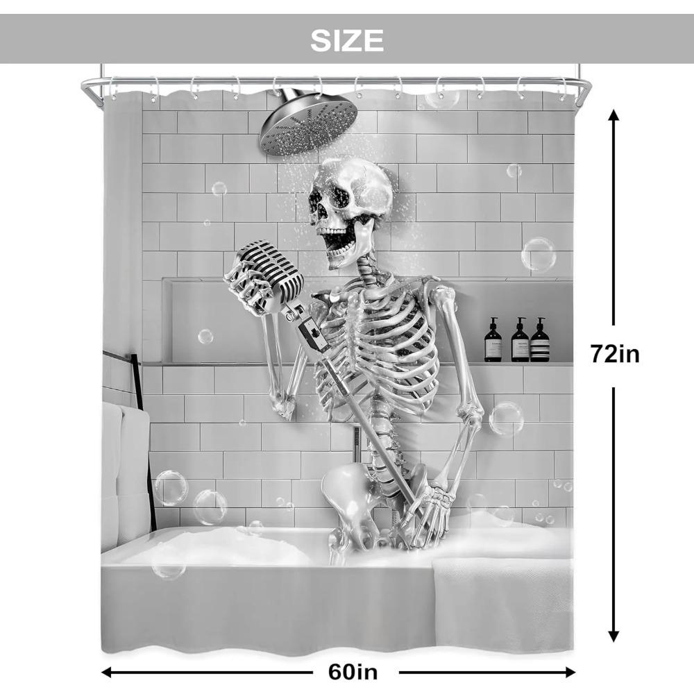 Funny Skull Singing In Bathtub Printed Shower Curtain Rustic Gothic Skeleton For Bathroom Decor