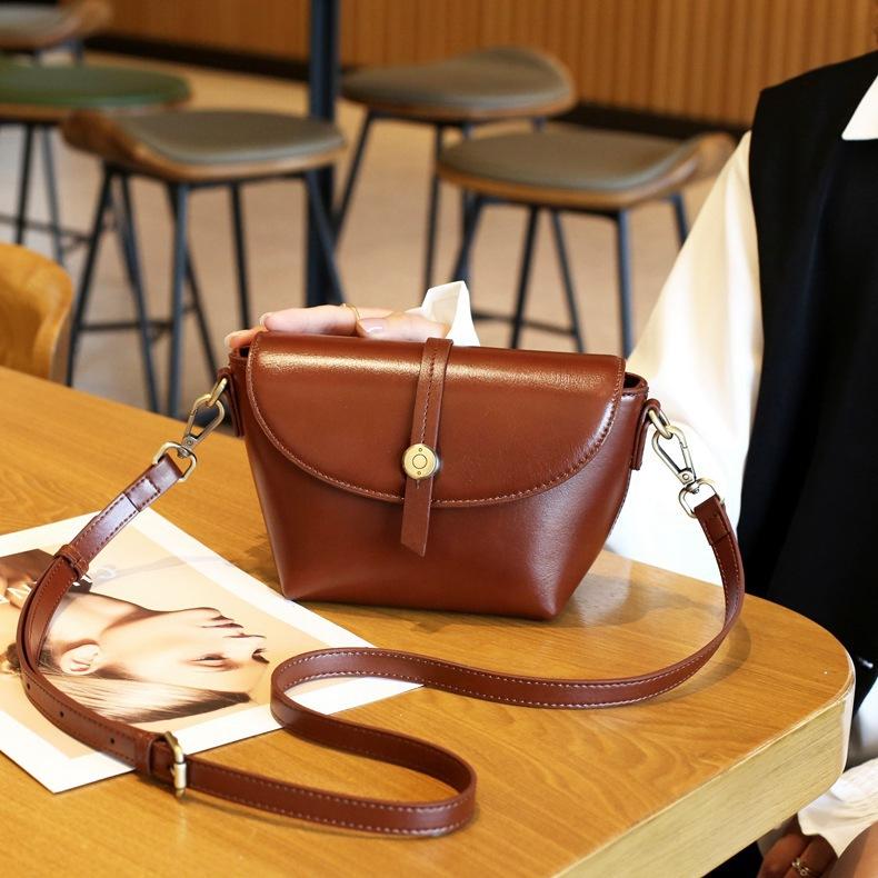 Summer Fashion and High-end Leather Women's Bag, Top Layer Leather Small Bag, Vegetable-tanned Leather Crossbody Single-shoulder Bag