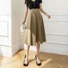 Spring Summer Women High Waist Elegant A-line Midi Skirt Workwear Black Polyester Ladies Long Skirts